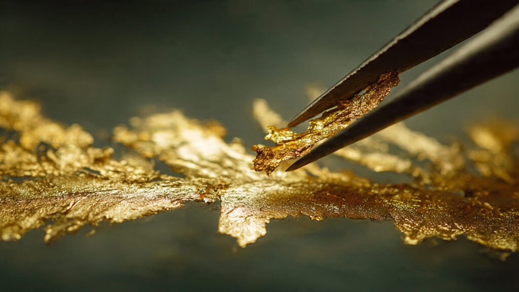 pinza con un trozo de pan de oro